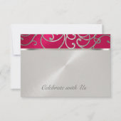 RSVP Card Elegant Magenta Rosa Silver Filigree Einladung (Vorderseite)