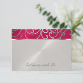 RSVP Card Elegant Magenta Rosa Silver Filigree Einladung (Stehend Vorderseite)
