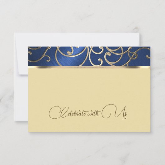 RSVP Card Elegant Navy Blue and Gold Filigree Einladung (Vorderseite)