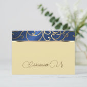 RSVP Card Elegant Navy Blue and Gold Filigree Einladung (Stehend Vorderseite)