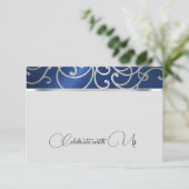 RSVP Card Elegant Navy Blue und Silver Filigree Einladung (Stehend Vorderseite)