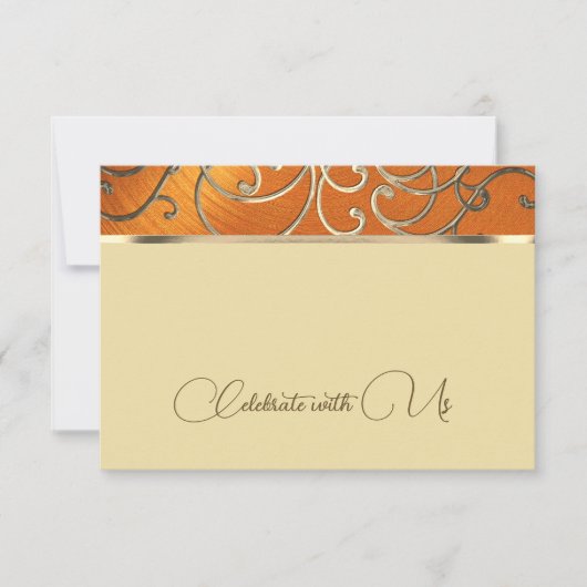 RSVP Card Elegant Orange und Gold Filigree Einladung (Vorderseite)