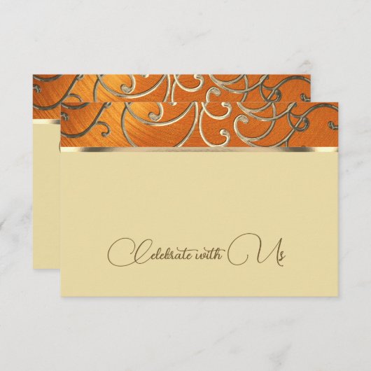 RSVP Card Elegant Orange und Gold Filigree Einladung (Vorne/Hinten)