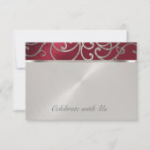 RSVP Card Elegant Rot und Silver Filigree (Vorderseite)