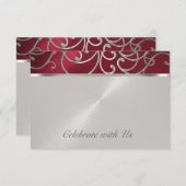 RSVP Card Elegant Rot und Silver Filigree (Vorne/Hinten)