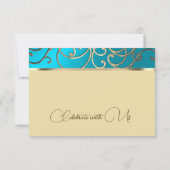 RSVP Card Elegant Türkis Blue Gold Filigree (Rückseite)