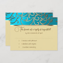 RSVP Card Elegant Türkis Blue Gold Filigree