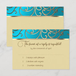 RSVP Card Elegant Türkis Blue Gold Filigree Karte