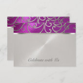 RSVP Card Elegante Himbeere Rosa Silber Filigree (Vorne/Hinten)