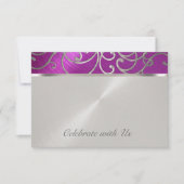 RSVP Card Elegante Himbeere Rosa Silber Filigree Karte (Vorderseite)
