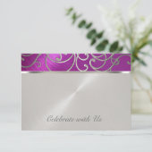 RSVP Card Elegante Himbeere Rosa Silber Filigree Karte (Stehend Vorderseite)