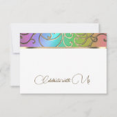 RSVP Card Eleganter Regenbogen und Goldene Filigre Einladung (Vorderseite)