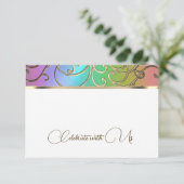 RSVP Card Eleganter Regenbogen und Goldene Filigre Einladung (Stehend Vorderseite)