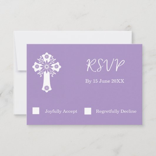 RSVP Card Floral Cross Christening Lilac (Vorderseite)