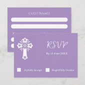RSVP Card Floral Cross Christening Lilac (Vorne/Hinten)