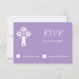 RSVP Card Floral Cross Christening Lilac