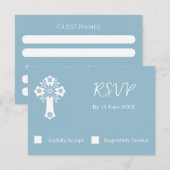 RSVP Card Floral Cross Christening Sky Blue (Vorne/Hinten)