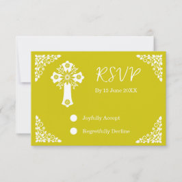 RSVP Card Floral Cross Christening Yellow Karte