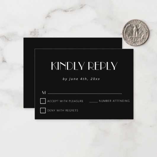 RSVP Card für Black Simple Budget Wedding Mitteilungskarte (Vorderseite/Rückseite Beispiel)