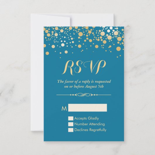 RSVP Card - Gold Confetti Dots Royal Blue (Vorderseite)