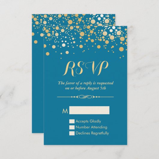 RSVP Card - Gold Confetti Dots Royal Blue (Vorne/Hinten)