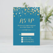 RSVP Card - Gold Confetti Dots Royal Blue Karte (Stehend Vorderseite)