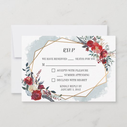 RSVP Card Gold Geometric Boho Floral Wedding Karte (Vorderseite)