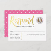 RSVP CARD Gold Skript Antwort rosa Herzen JORDYN2 (Vorne/Hinten)