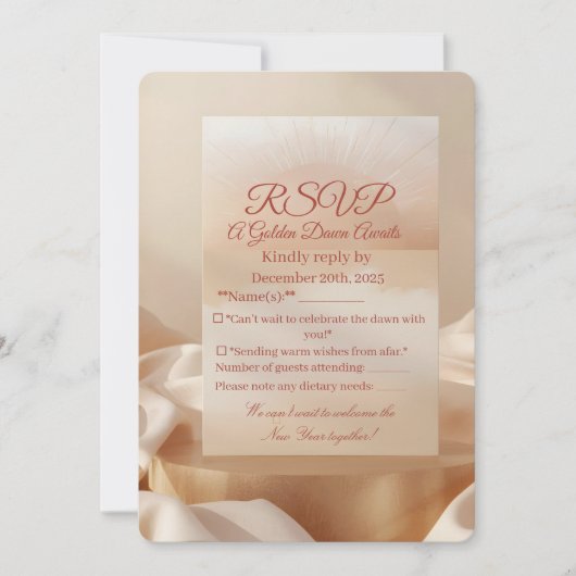 RSVP Card – Golden Dawn | Elegant Sunrise New Year (Vorderseite)