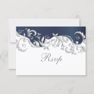 RSVP Card Hochzeit Navy Blue & White Floral Wirbel Karte