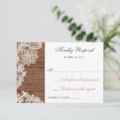 RSVP Card Hochzeit von Lace Wood Rustic Response (Stehend Vorderseite)