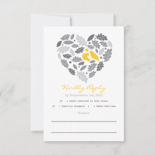 RSVP Card Love Bird Leaf and Heart (Vorderseite)
