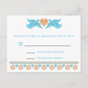 RSVP Card Love Birds - aquamarin und orange Karte
