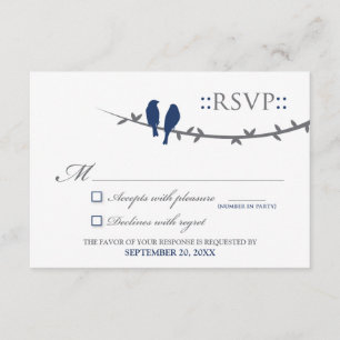 RSVP Card Love Birds (blau und weiß) Karte