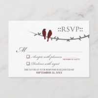 RSVP Card Love Birds (Cranberry & White)