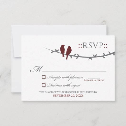 RSVP Card Love Birds (Cranberry & White) (Vorderseite)