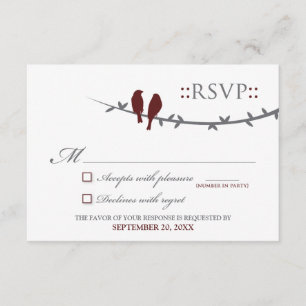 RSVP Card Love Birds (Cranberry & White) Karte