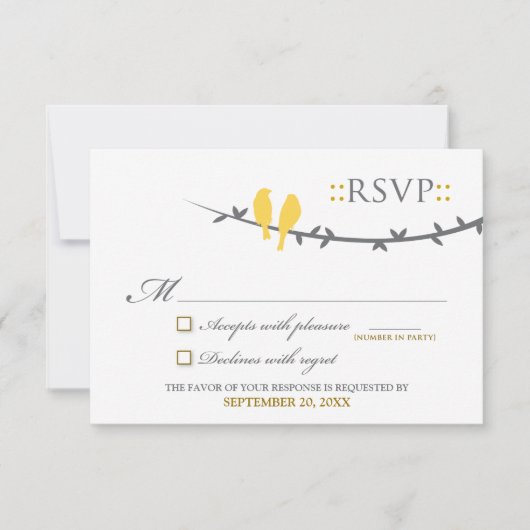 RSVP Card Love Birds (gelb & weiß) (Vorderseite)