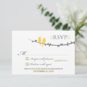 RSVP Card Love Birds (gelb & weiß) (Stehend Vorderseite)