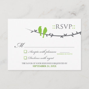 RSVP Card Love Birds (lime green & white) Karte
