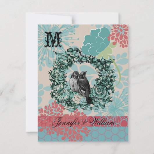 RSVP Card: Love Birds on Floral Wreath Wedding (Vorderseite)