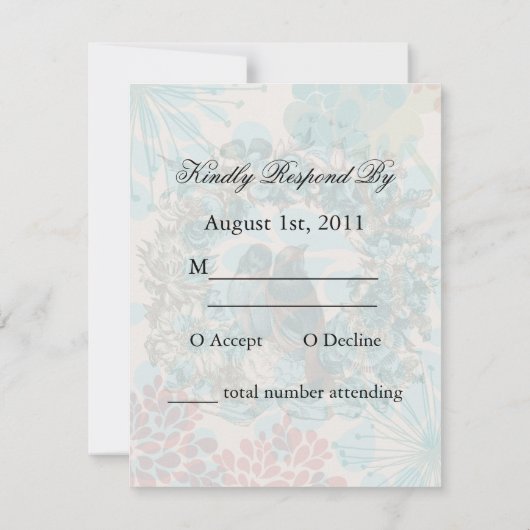 RSVP Card: Love Birds on Floral Wreath Wedding (Rückseite)