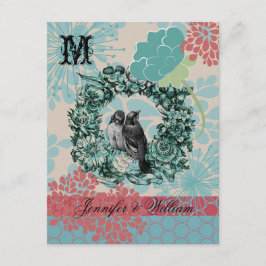 RSVP Card: Love Birds on Floral Wreath Wedding Karte
