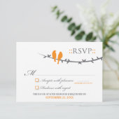 RSVP Card Love Birds (orange & weiß) (Stehend Vorderseite)