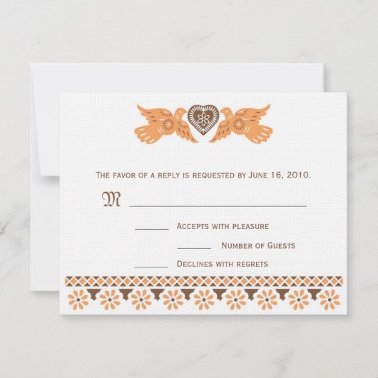 RSVP Card Love Birds - Persimmon/Brown auf Leinen2 (Vorderseite)