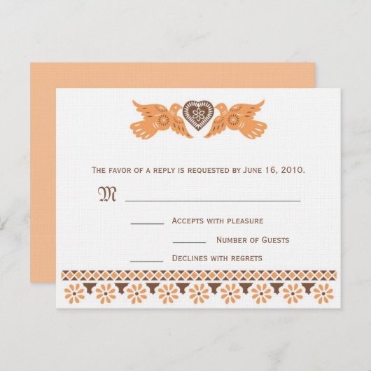 RSVP Card Love Birds - Persimmon/Brown auf Leinen2 (Vorne/Hinten)