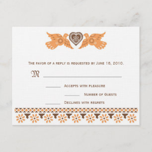 RSVP Card Love Birds - Persimmon/Brown auf Leinen2 Karte