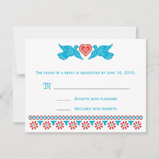 RSVP Card Love Birds - rot und blau (Vorderseite)