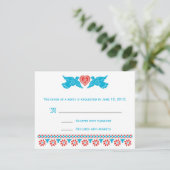 RSVP Card Love Birds - rot und blau (Stehend Vorderseite)