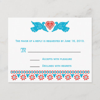 RSVP Card Love Birds - rot und blau Karte